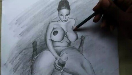 Speed art drawing - Big Breasts African teen handjob