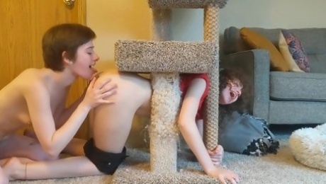 Lesbian Girlfriend Gets Stuck In Cat Tree