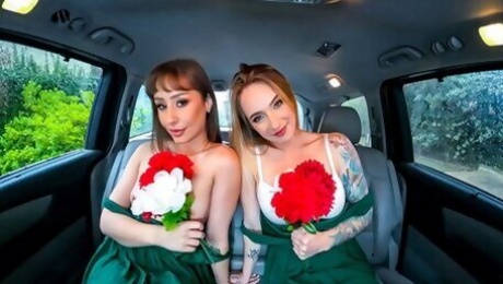 Horny Bridesmaids Sonny Mckinley & Tommy King Get Wild With Stranger On The Back Seat